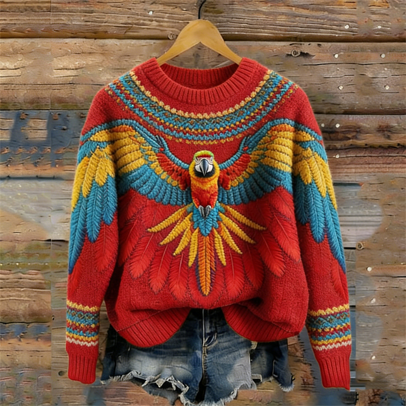 Macaw Parrot Inspired Ethnic Cozy Knit Sweater wearshes