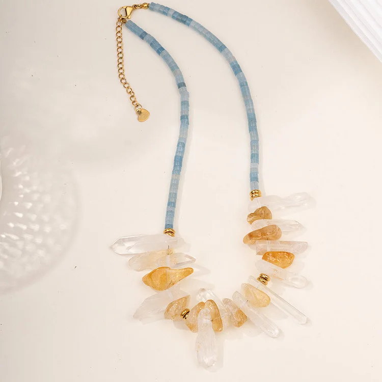 Olivenorma Crystal Beads Stainless Steel Fish Pendant Necklace