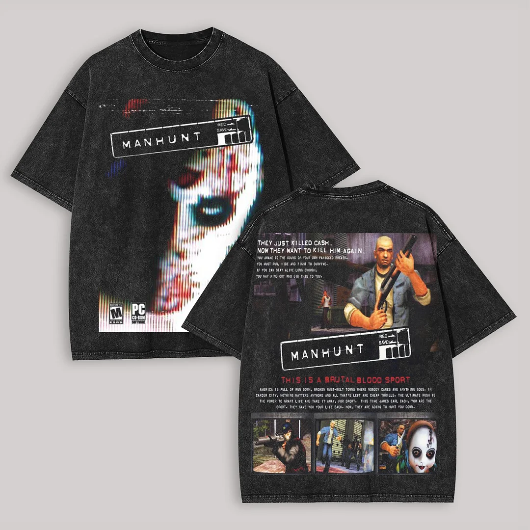 Manhunt PS2 Horror Game Printed Unisex Washed T-Shirt
