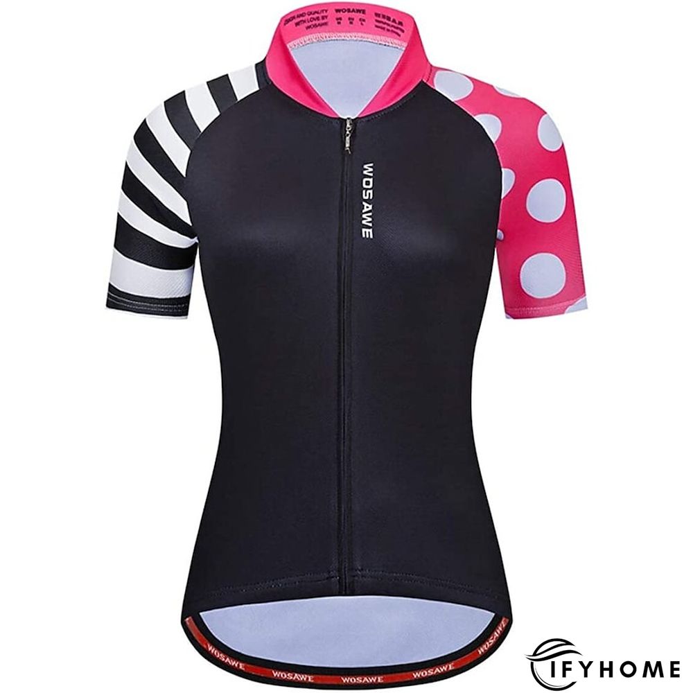 WOSAWE Women's Cycling Jersey Short Sleeve Bike Jersey Top with 3 Rear Pockets Mountain Bike MTB Road Bike Cycling Windproof Breathable Quick Dry Reflective Strips Black Green Red Patchwork Dot Sports | IFYHOME