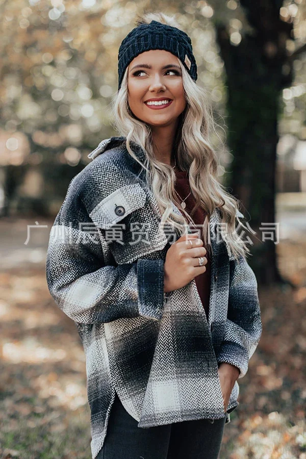 Woherb Autumn And Winter City Casual Shirt Long Sleeve Lapel Loose Type Women's Woolen Plaid Coat Two Wear-Outfit Ideas