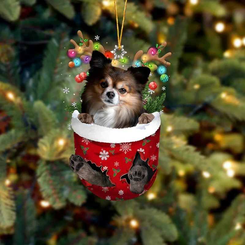 Papillon 2 In Snow Pocket Christmas Ornament trabladzer