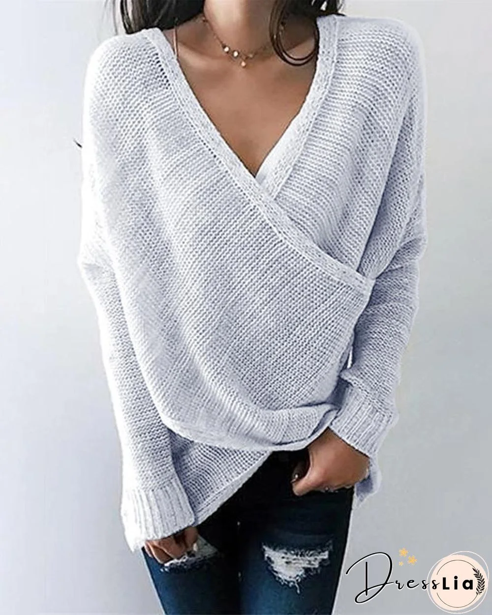 Solid Long Sleeve Casual Sweater P15179