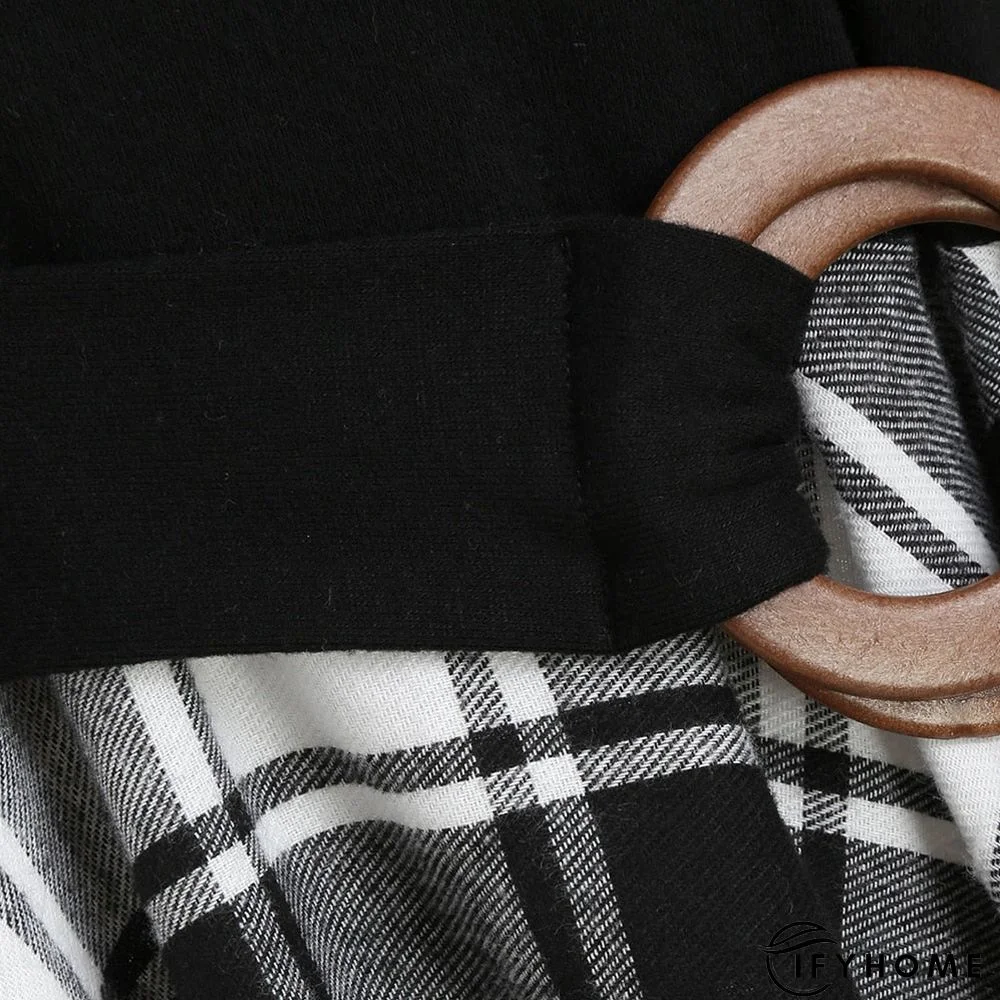 Plus Size Plaid Skew Neck Flounce Asymmetrical Dress Women Skew Collar Party Prom High Waist A-Line Gothic Dress Vestidos | IFYHOME