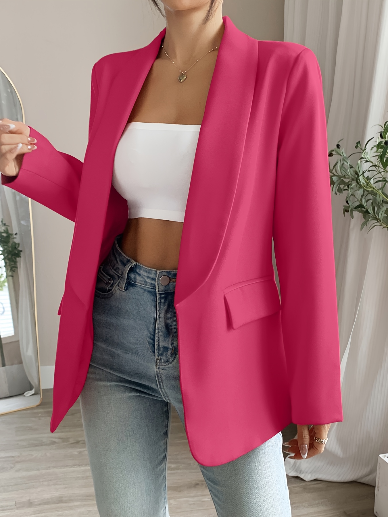 Women's Lightweight Business Casual Blazer - Shawl Lapel Jacket, 100% Polyester, Loose Fit Long Sleeve, Vibrant Red, Machine Washable, All-Season Office & Semi-Formal Wear, Elegant Design, Soft Fabric Construction, Professional Attire, Stylish Jacket | IFYHOME