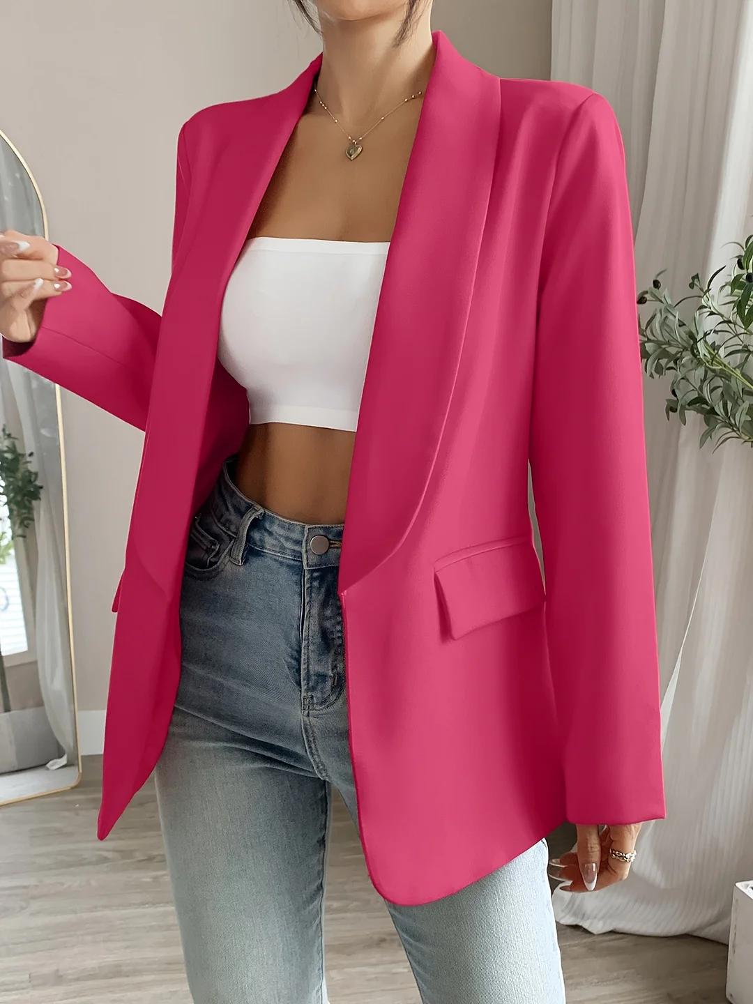 Women's Lightweight Business Casual Blazer - Shawl Lapel Jacket, 100% Polyester, Loose Fit Long Sleeve, Vibrant Red, Machine Washable, All-Season Office & Semi-Formal Wear, Elegant Design, Soft Fabric Construction, Professional Attire, Stylish Jacket | IFYHOME