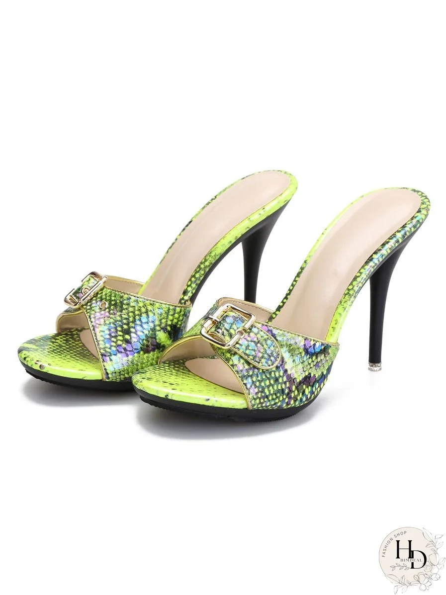Fashionable Colorful Snake Pattern Thin High-heeled Women's Sandals
