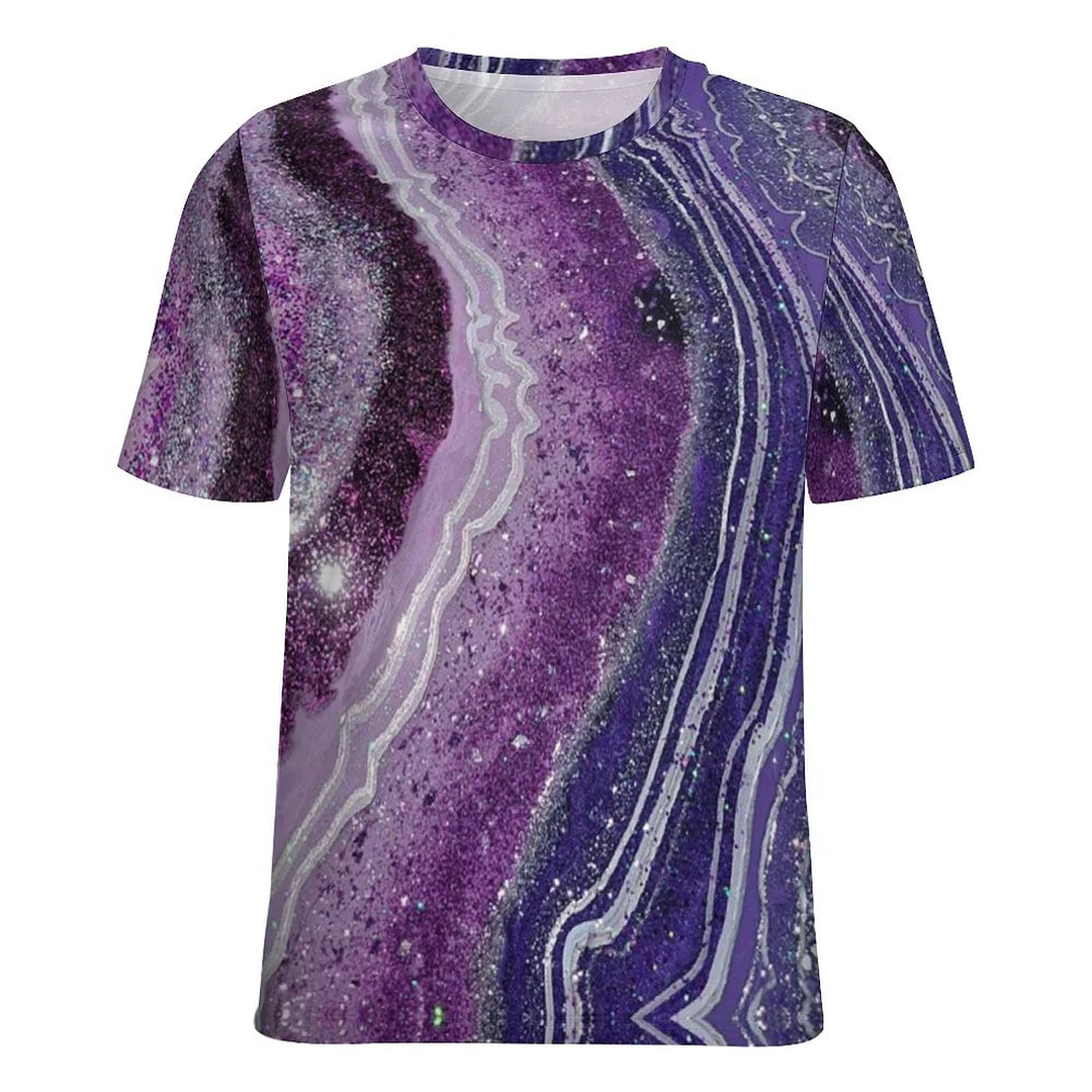 Women plus size clothing Full Printed Unisex Short Sleeve T-shirt for Men and Women Pattern Marble,Purple-Nordswear