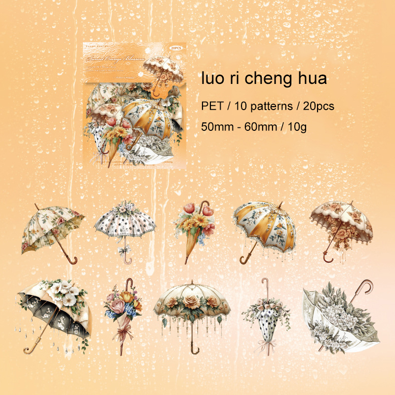PET Sticker - Flower Umbrella Concerto Series Vintage Landscape 
