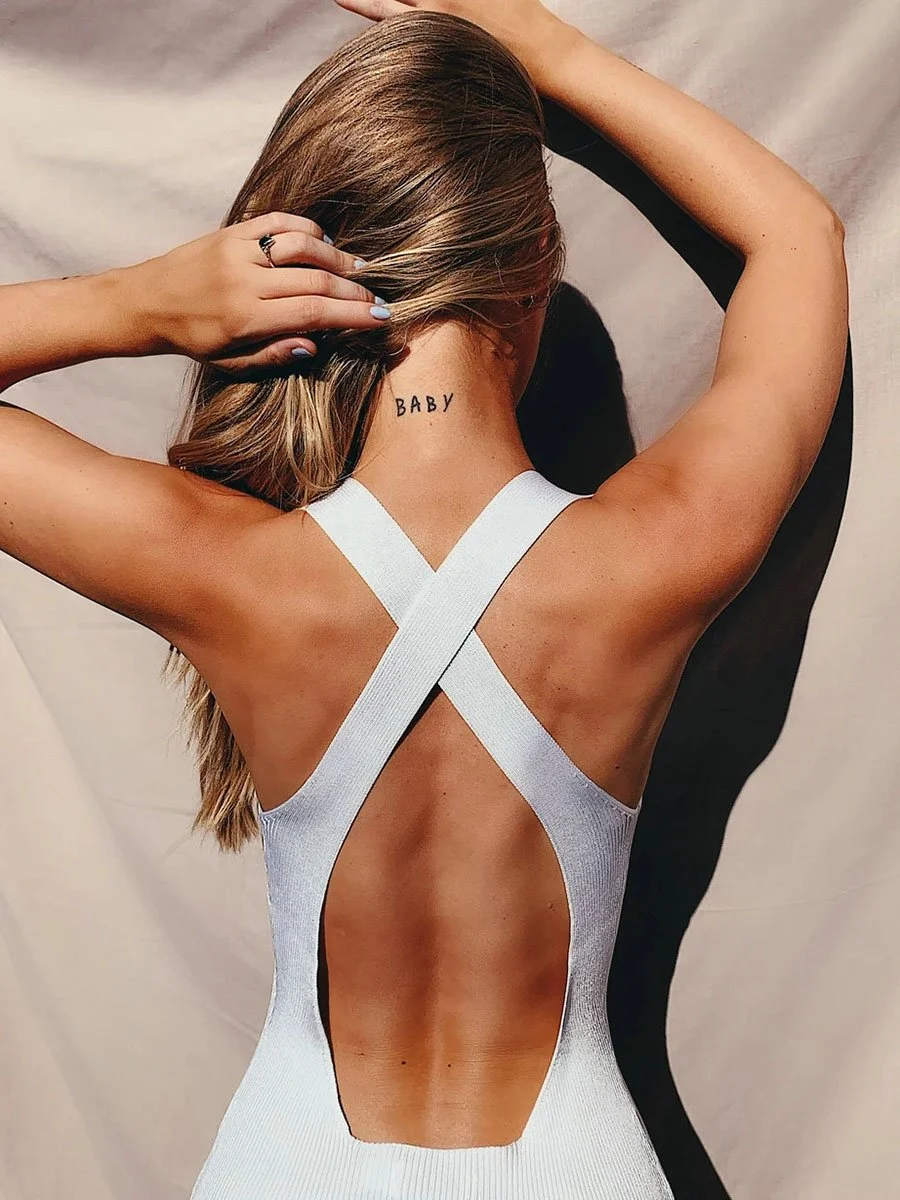 Cross V-Neck Backless Solid Color Bodycon Dress
