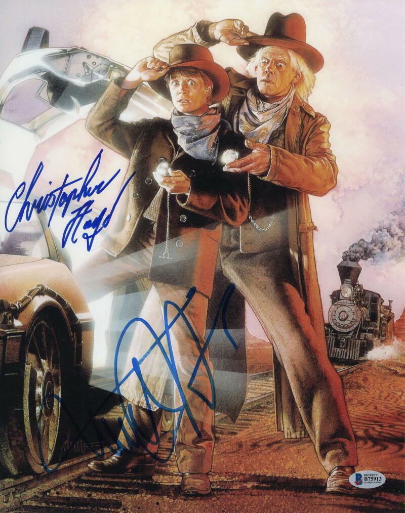 MICHAEL J FOX & CHRISTOPHER LLOYD CAST SIGNED AUTOGRAPH 11x14 Photo Poster painting K - BECKETT