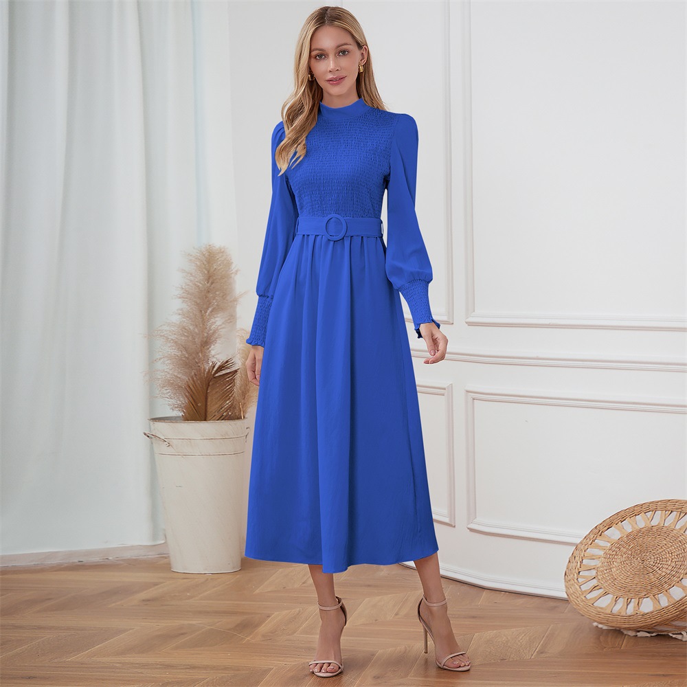 Women's Cable Slim Long Dress With Belt | ARKGET