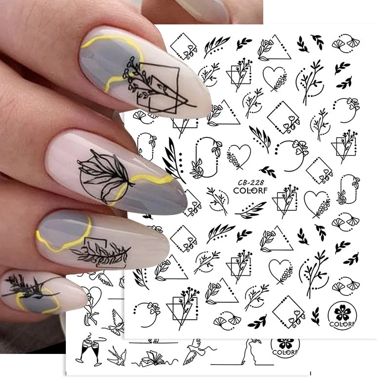 1PC Abstract Face 3D Nail Stickers Geometry Lines Love Letter Slider For Nails Gel Polish Decals For Manicures Decoration-Nail Inspo