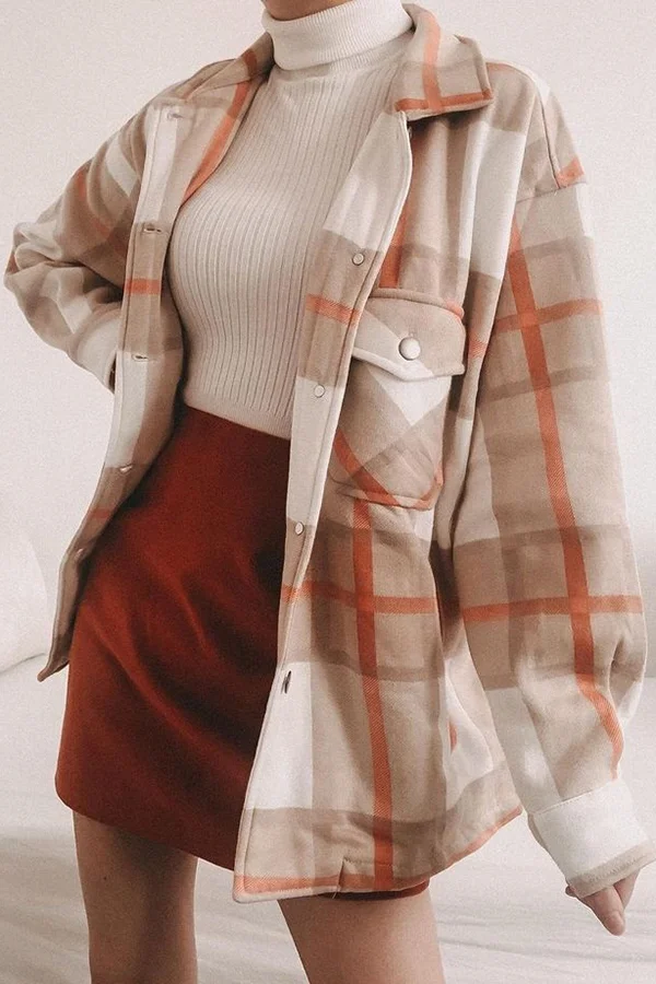 Khaki Check Long Sleeve Pocket Jacket