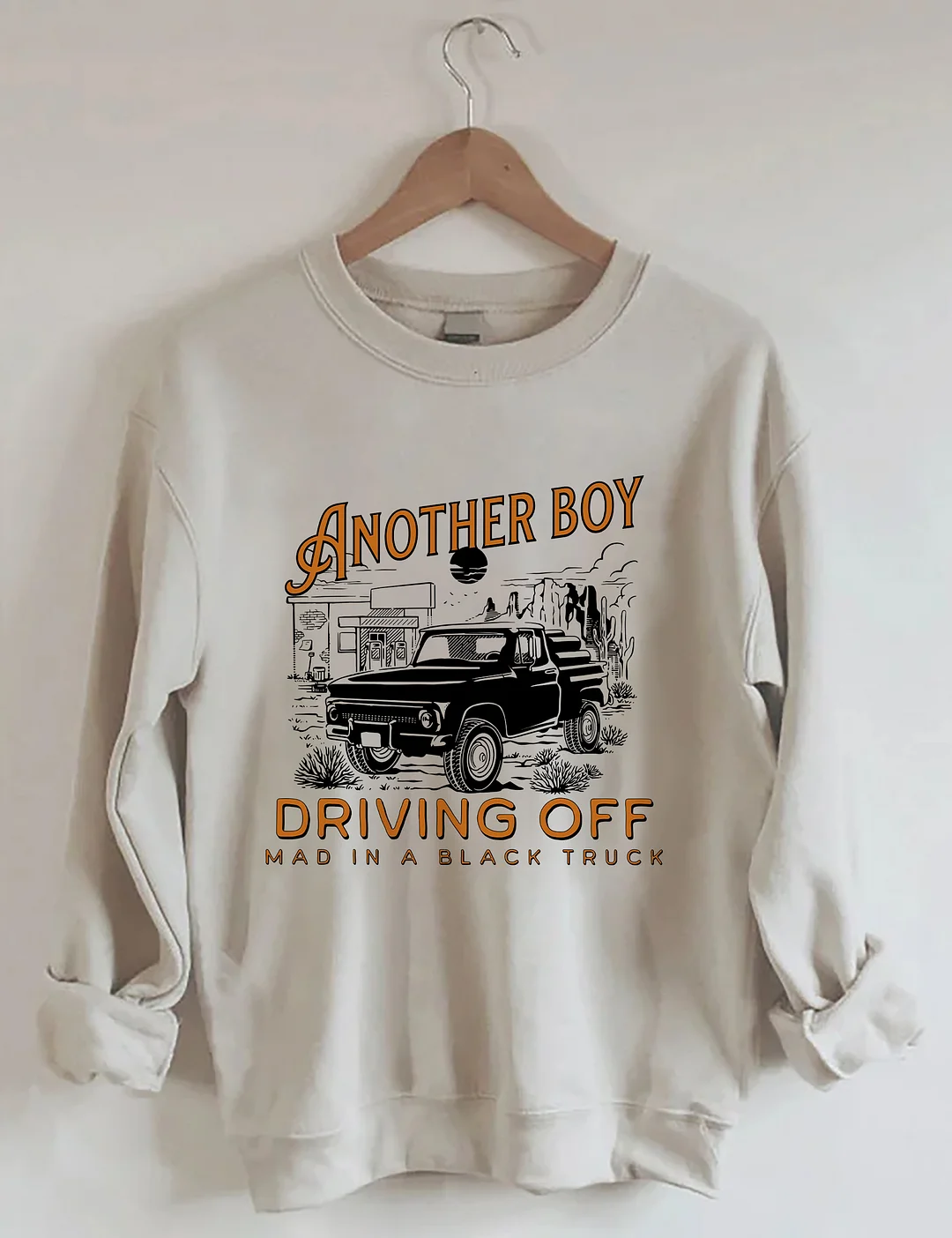Boy Driving Off Mad Black Truck Sweatshirt