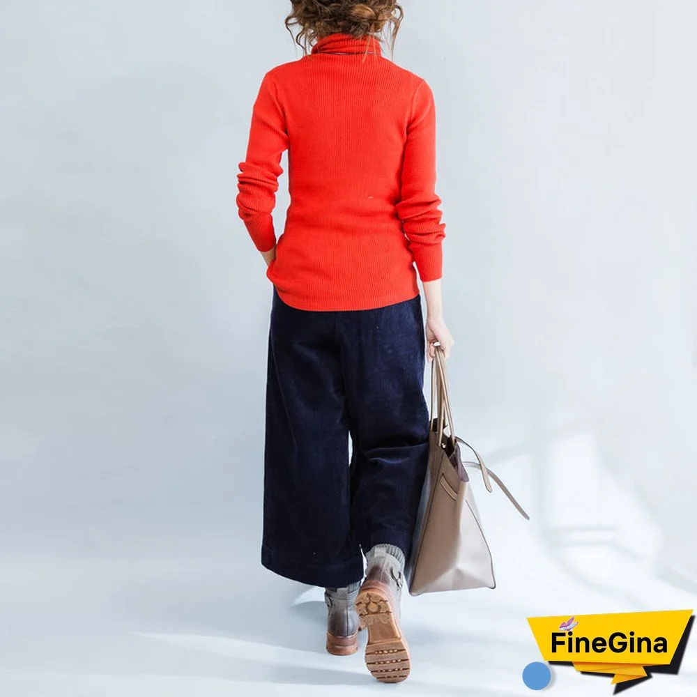 orange solid high neck pullover casual loose knitted sweaters warm