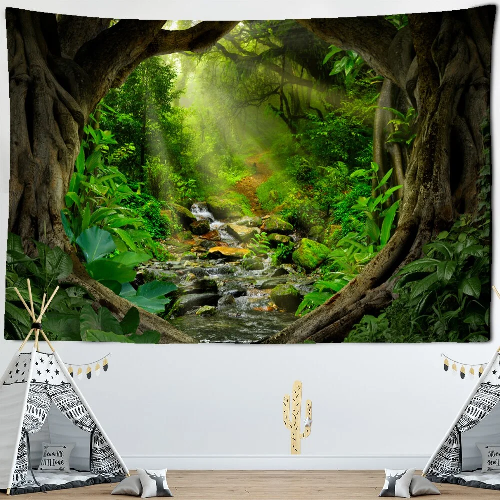 Forest Plant Landscape Tapestry Scenery Wall Hanging Hippie Bedspread Bohemian Psychedelic Tapiz Witchcraft Home Decor