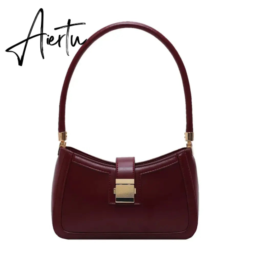 Luxury Brand Pu Leather Solid Color Shoulder Bags For Women  Hit Lock Handbags Small Travel Handbag Lady Fashion Bag Aiertu