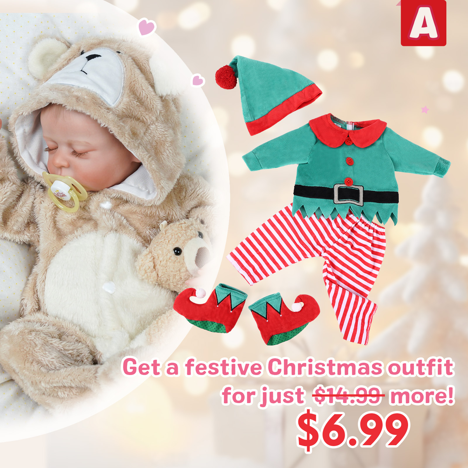 [Christmas Suit] Babeside Sleeping Reborn Baby Noah 20'' Little Infant Boy Best Gift for Kids Christmas Set A-Cloth Body