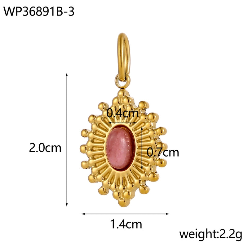 1 Piece 14 * 20mm 304 Stainless Steel Natural Stone Oval Pendant Jewelry Accessories