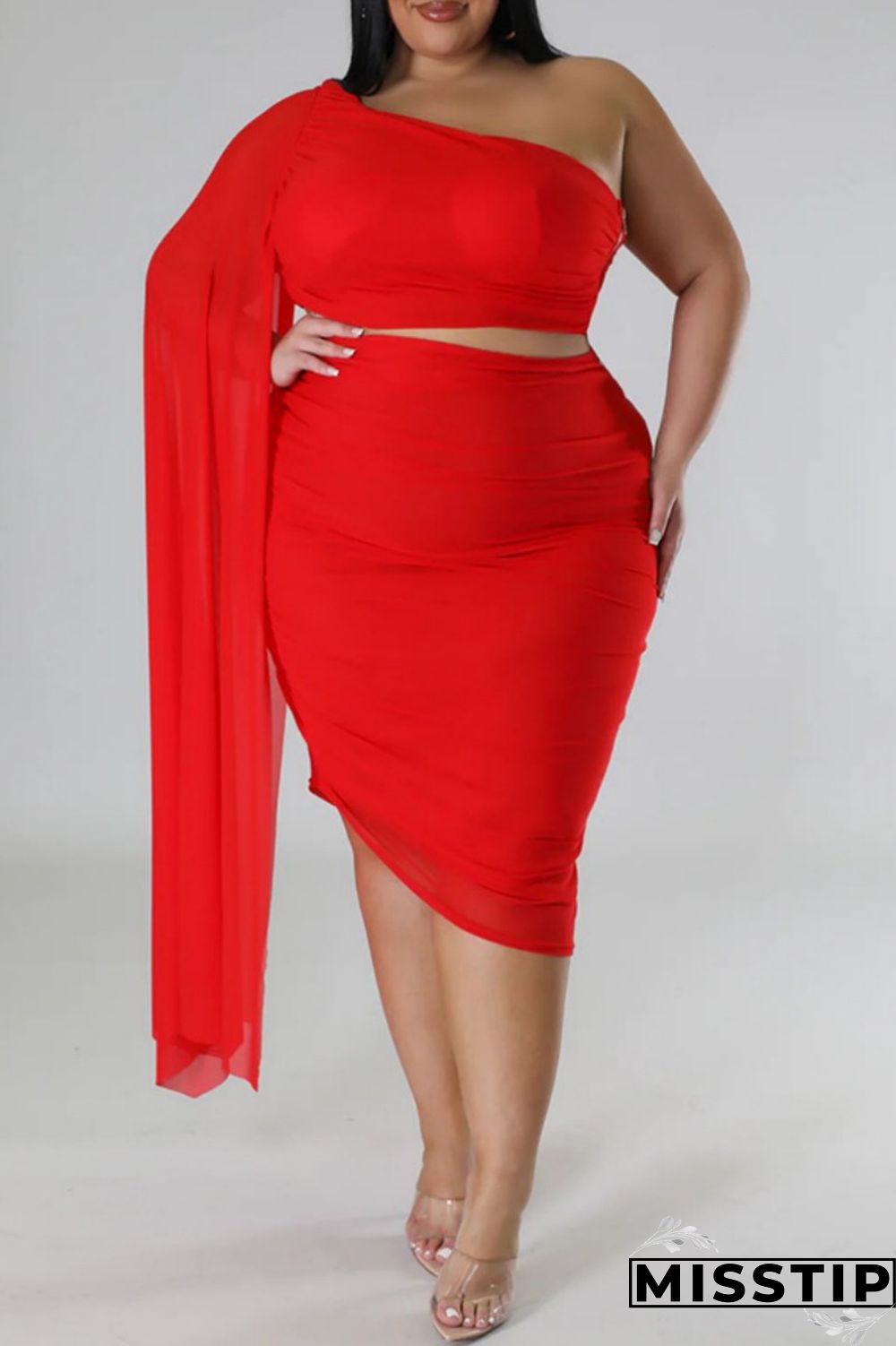 Blue Sexy Solid Patchwork Backless Oblique Collar Plus Size Two Pieces