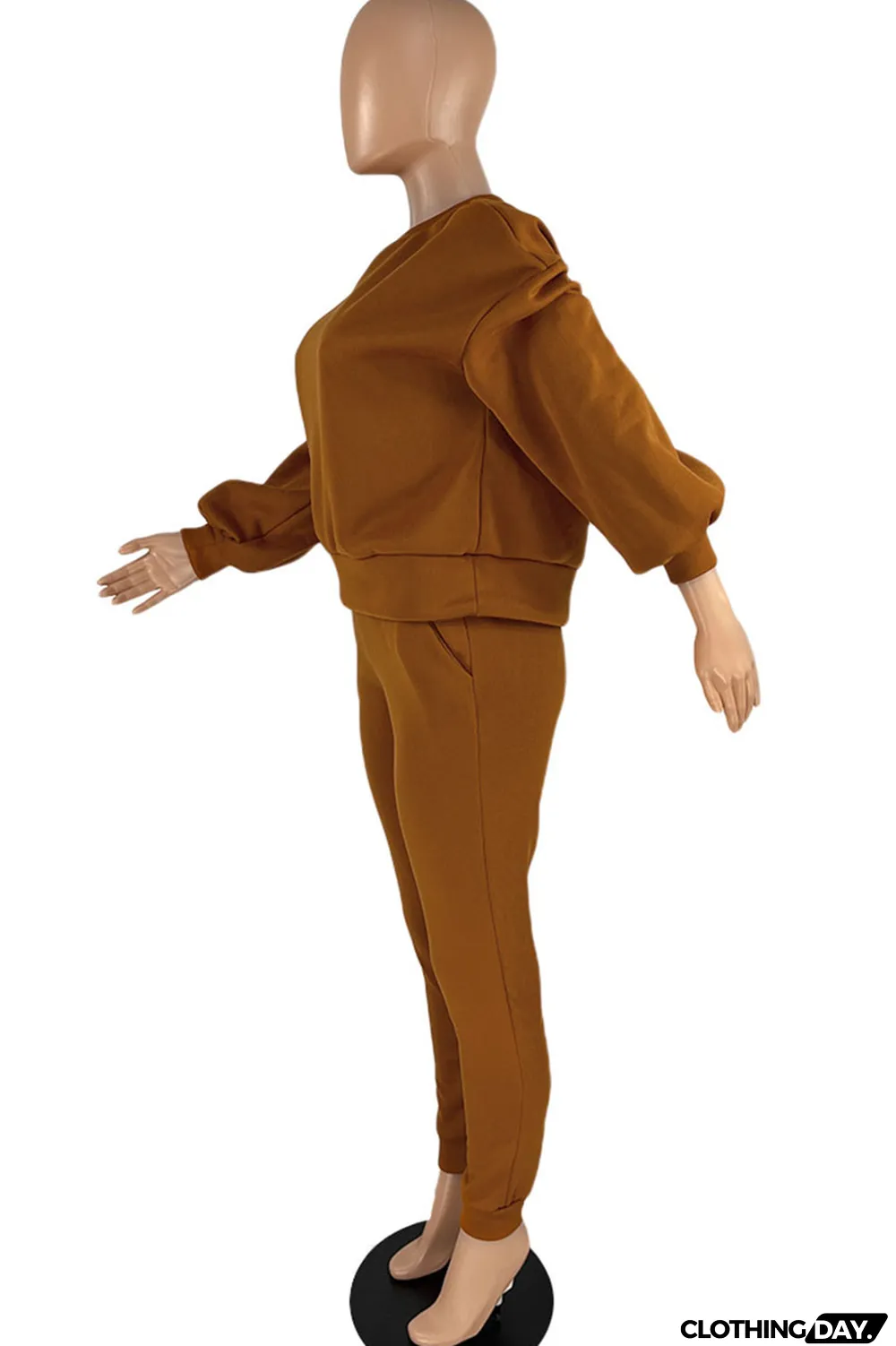 Black Casual Solid Split Joint O Neck Long Sleeve Two Pieces