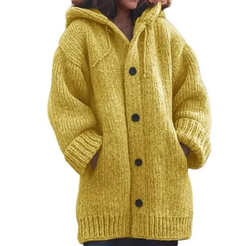 Women Jacket Thick Sweater Coat Warm Knit Outerwear Autumn Winter Long Hooded Cardigan Sweater