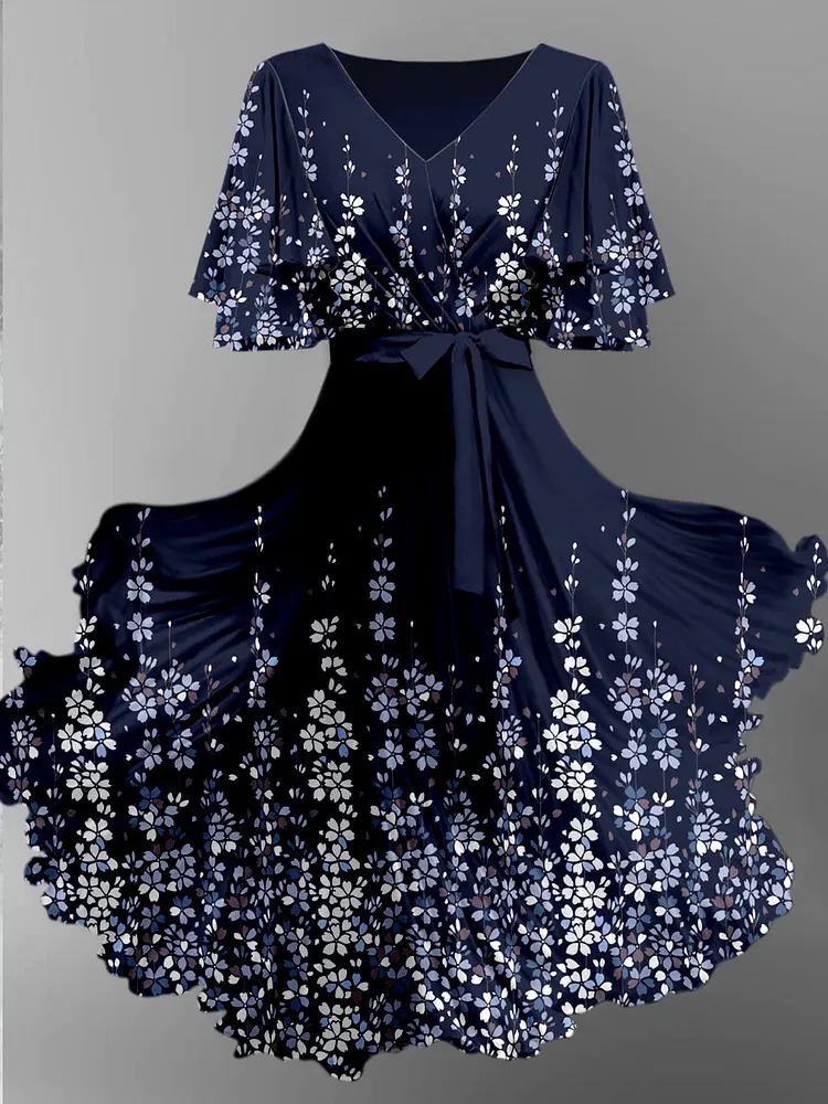 Floral Print Sleeveless V-Neck Button Up Retro Midi Dress main image 1