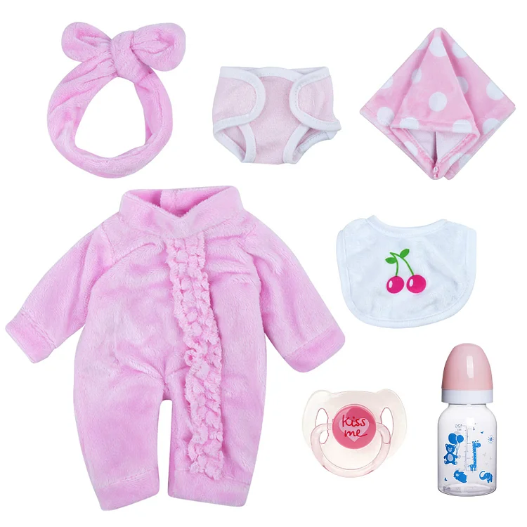 Babeside 12" Reborn Baby Doll Clothes 7-Pcs Pink Outfits For Baby Doll Lovely