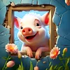 Diamond Painting-DIY Full Round Drill Frame Flower Pig