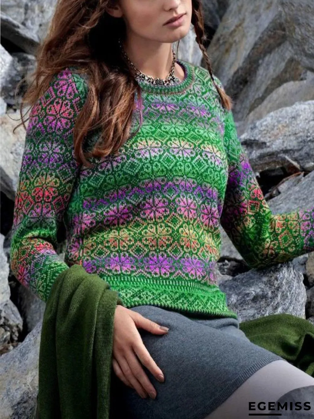 Casual Long Sleeve Round Neck Plus Size Sweater | EGEMISS