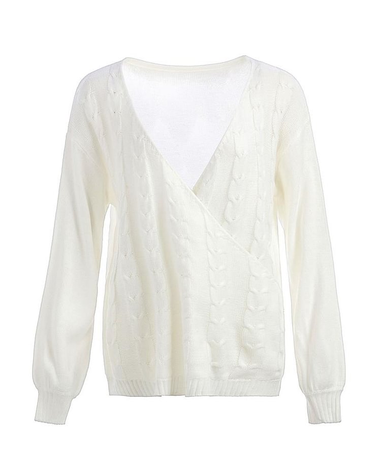 Cabel Knit V Neck Lantern Sleeve Sweater - Shop Trendy Women's Clothing | LoverChic