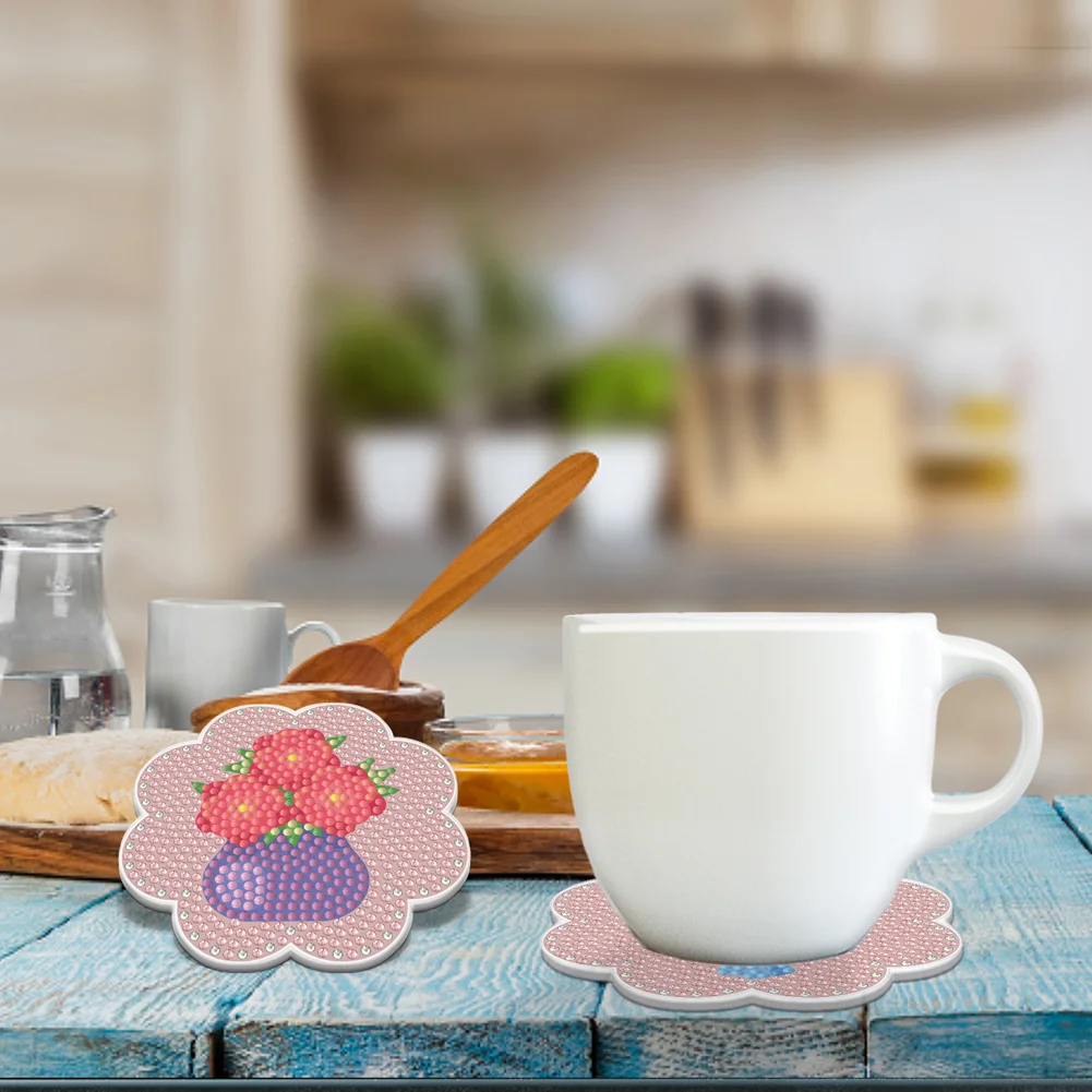 DIY Acrylic Diamond Coaster Set Flower Style (6 Piece Set 1 Rack)