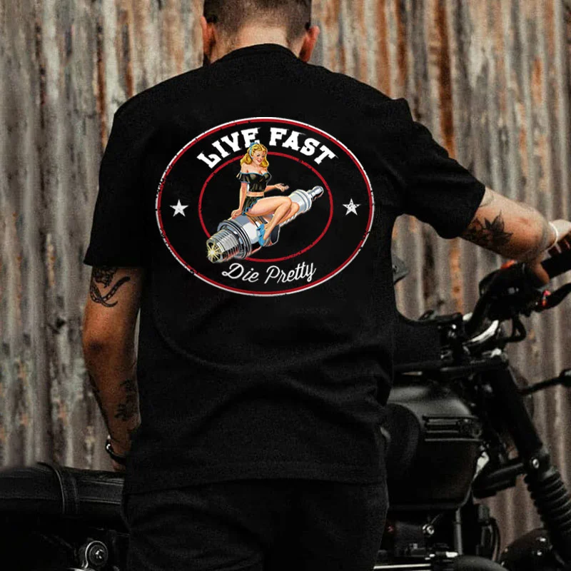 LIVE FAST DIE PRETTY Sexy Lady Print Men's T-shirt