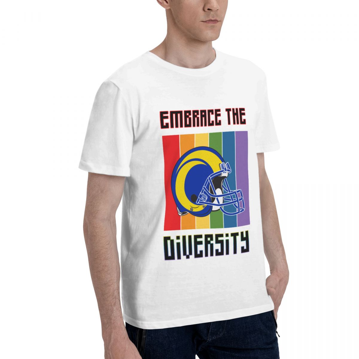 Los Angeles Rams Embrace The Diversity Men's Cotton Crewneck T-Shirt