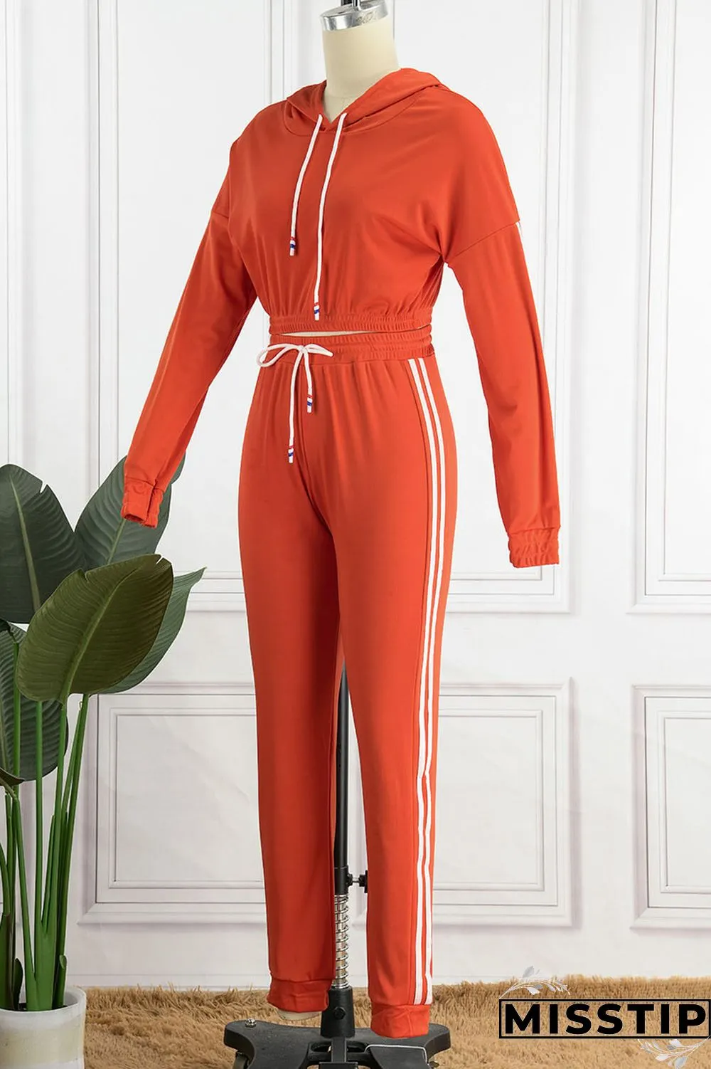 Red Casual Solid Patchwork Hooded Collar Long Sleeve Two Pieces