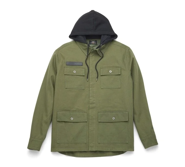 Men's Removable Hood Heavy Twill Shirt Jacket