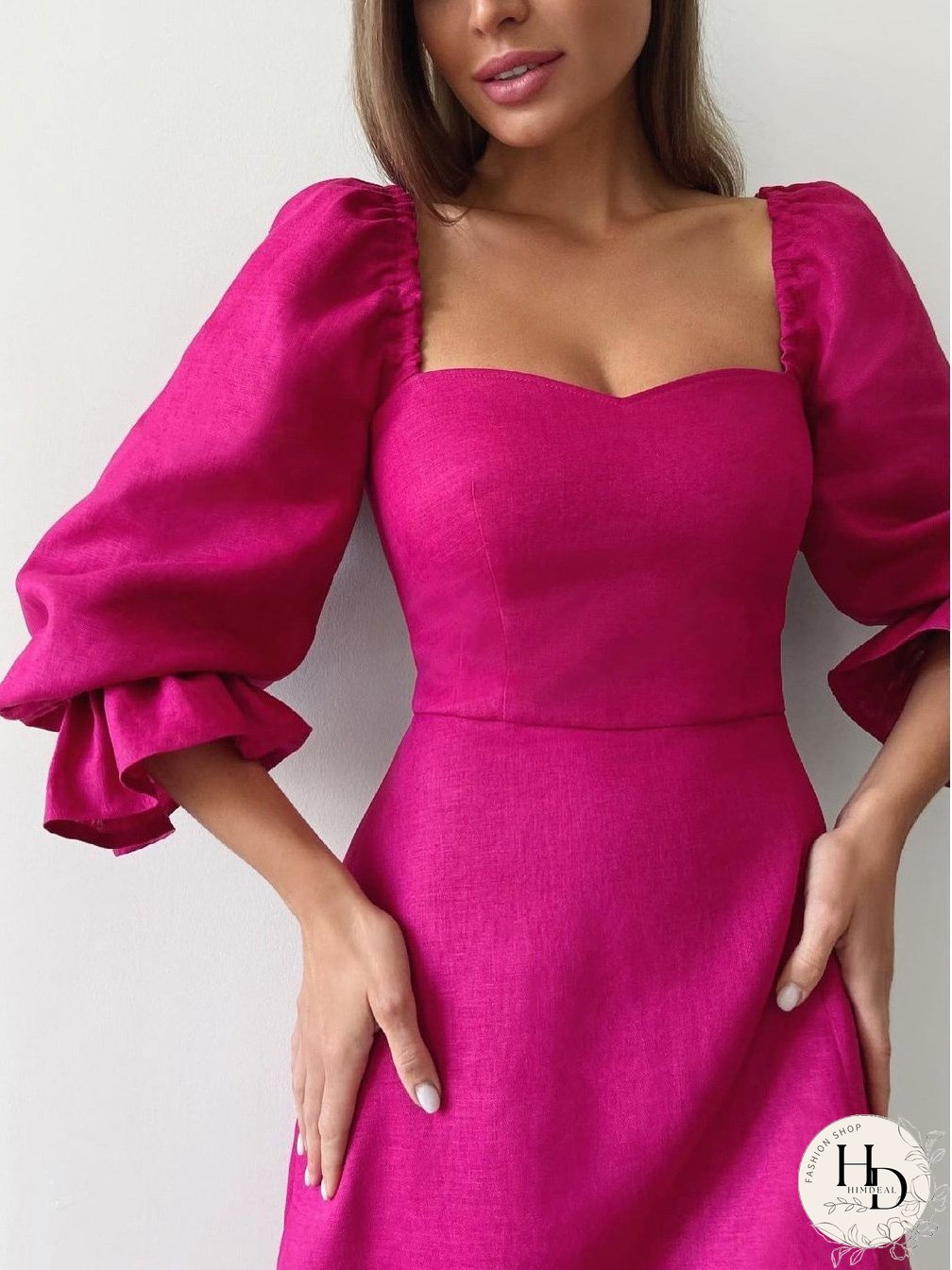 Dresses One-Line Neck Princess Sleeve Split Dress for Women