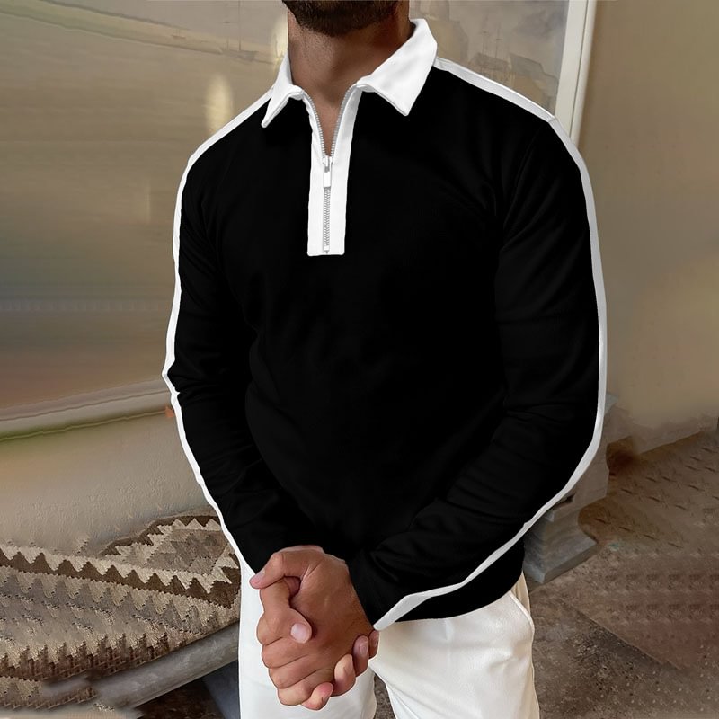 Color Blocked Long Sleeve Polo Shirt-Compassnice®