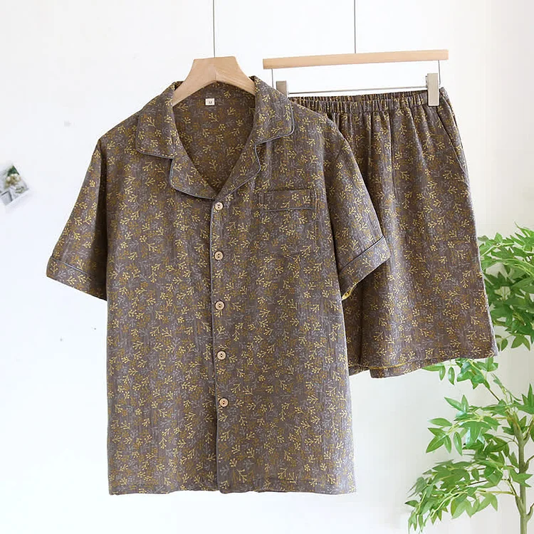 Retro Jacquard Cotton Gauze Summer Pajama Set Radinnoo.com