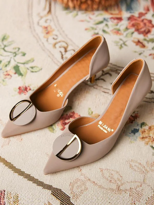 Fashion stiletto pointed toe side hollow buckle high-heeled shoes