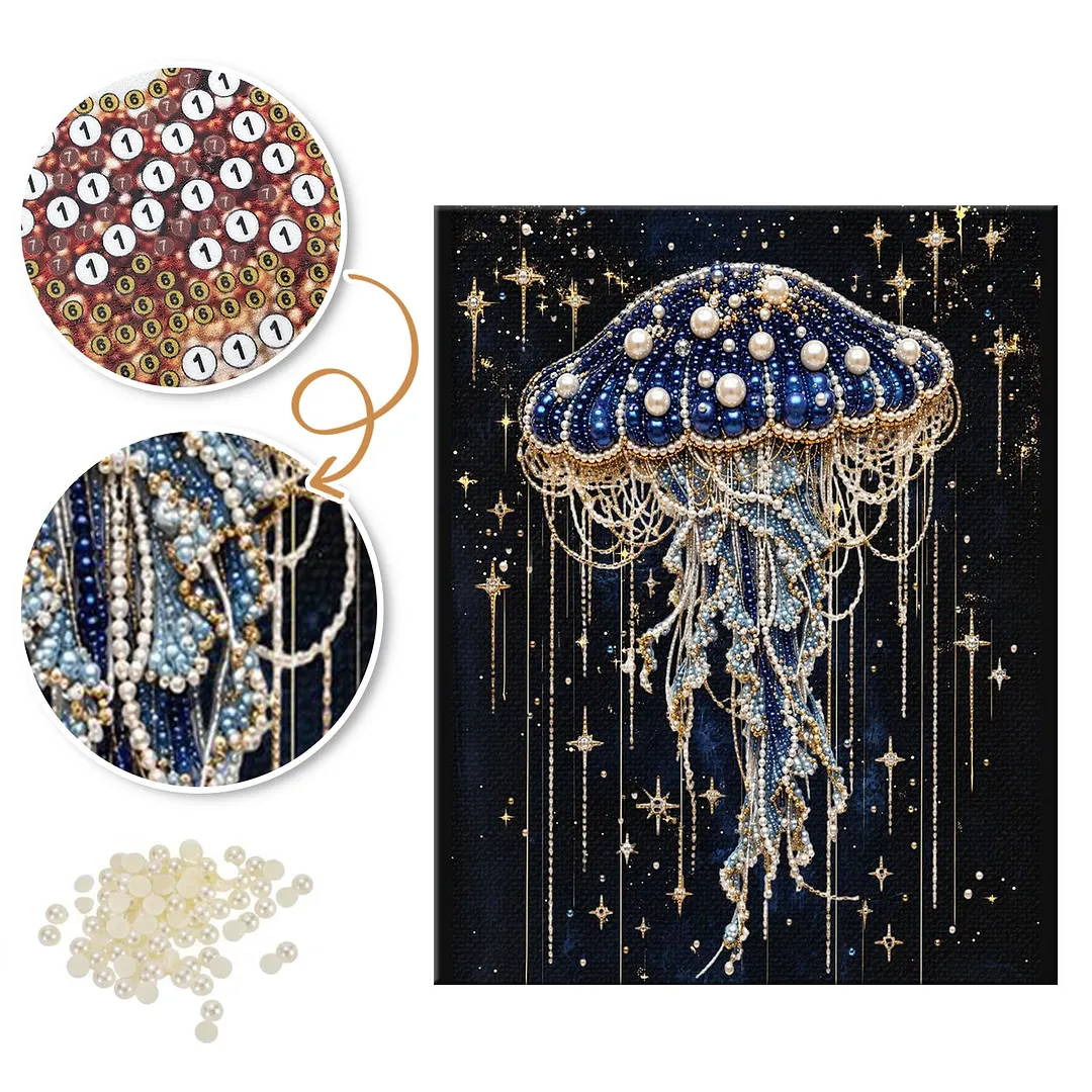 Golden Stars Jellyfish - Pearls Painting
