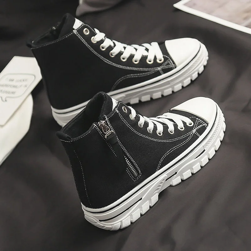 2022 Spring New Style Women Casual Shoes Platform Sneakers PU Leather Shoes Woman High Top White Shoes Tenis Feminino A1-204