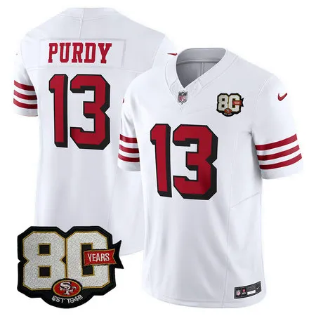 Men's San Francisco 49ers #13 Brock Purdy White 80 Anniversary Vapor F.U.S.E. Limited Jersey 357T