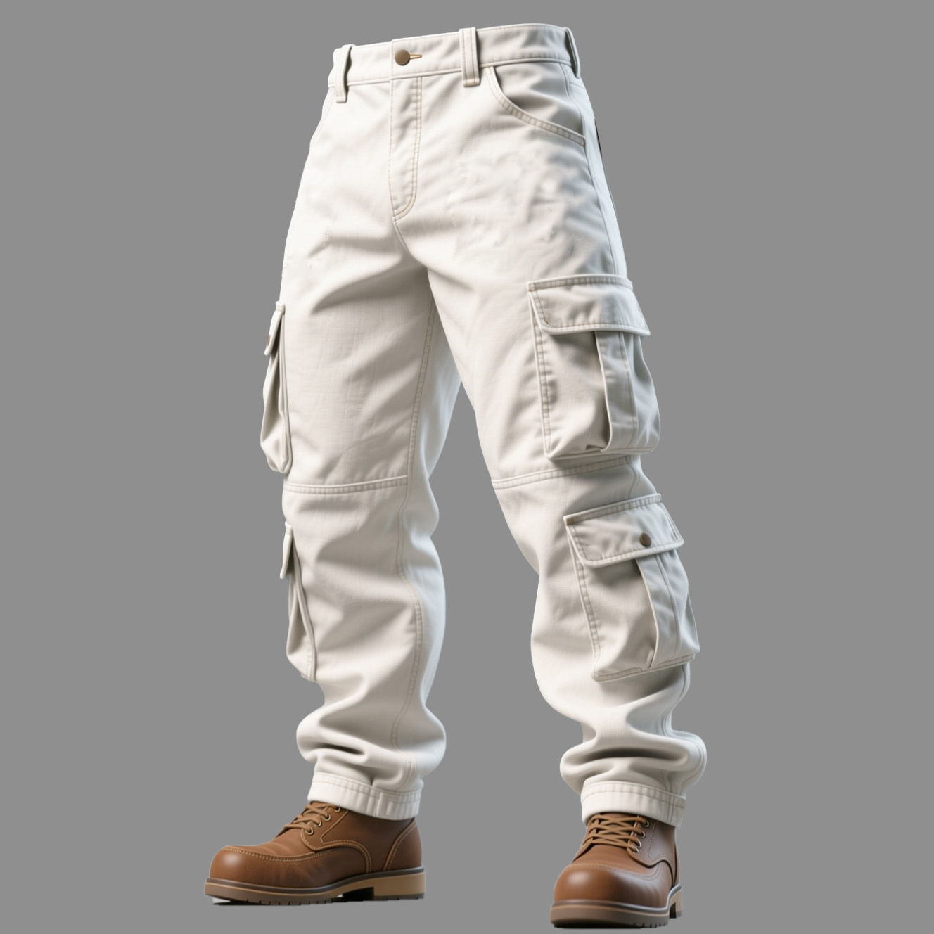 White Cargo Pants with Multiple Pockets for Casual Wear
