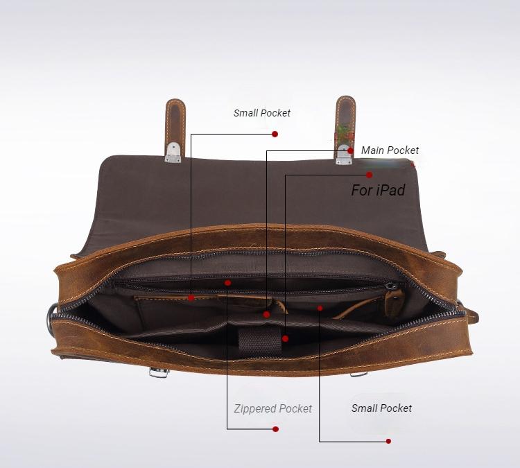 Vintage Crazy Horse Lenther Men's 14" Laptop Briefcase Bags