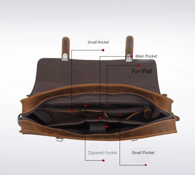 Vintage Crazy Horse Lenther Men's 14" Laptop Briefcase Bags