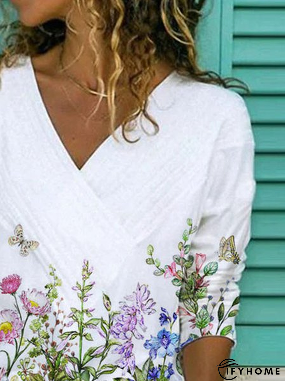 Casual Cotton-Blend Floral-Print Long Sleeve Top | IFYHOME