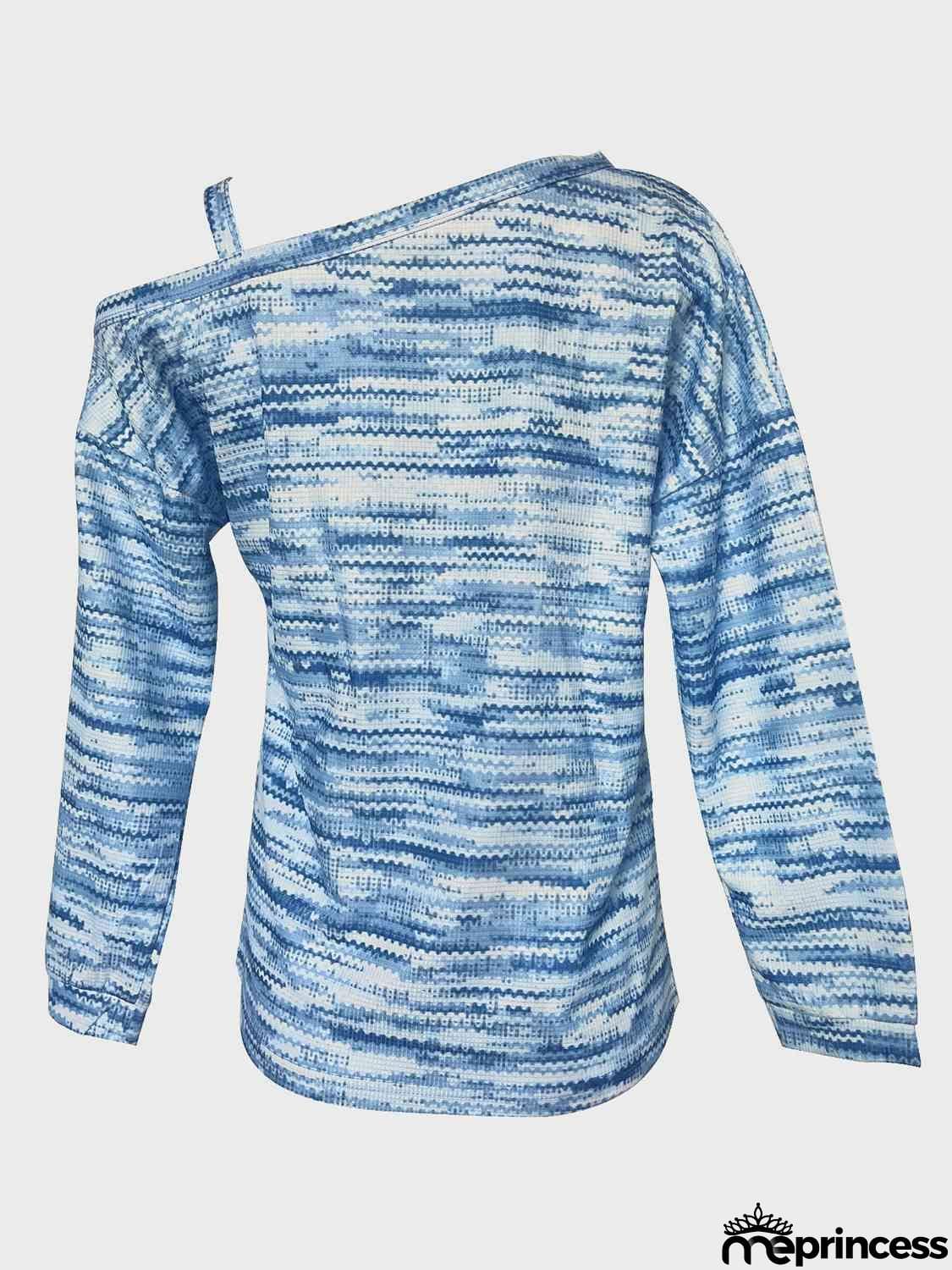 Heathered Asymmetrical Neck Long Sleeve T-Shirt