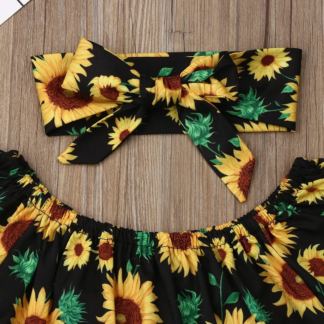 2019 Baby Summer Clothing Toddler Kids Baby Girl 3PCS Sets Sunflower Tops+Ripped Hole Denim Pants Headband Casual Outfits 6M-4Y